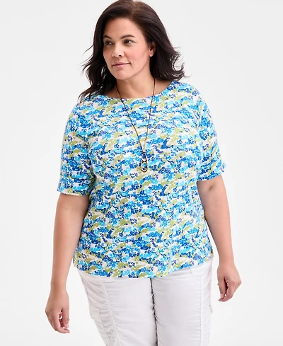 Style & Co Plus Printed Elbow-Sleeve Knit Top, Exclusively at Macy's