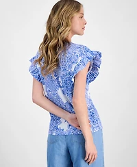 Nautica Jeans Women's Printed Flutter-Sleeve Top