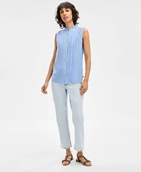 Nautica Jeans Women's Striped Ruffle-Neck Sleeveless Top