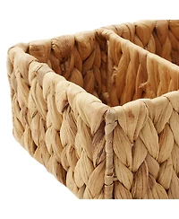 Casafield Set of 2 Water Hyacinth Storage Baskets with 4 Sections, Natural - Woven Bin Organizers for Bathroom, Laundry, Pantry, Office, Shelves
