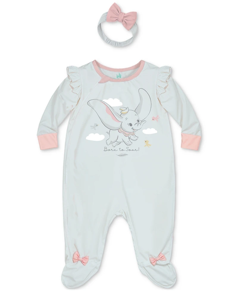 Disney Baby Girls Dumbo Footed Coverall & Headband, 2 Piece Set