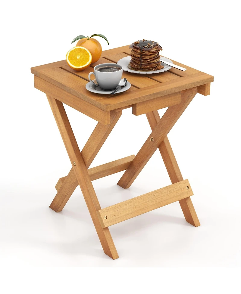 Gymax 14 inch Outdoor Folding Side Table Hardwood Square Compact Patio Table