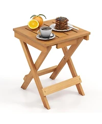 Gymax 14 inch Outdoor Folding Side Table Hardwood Square Compact Patio Table