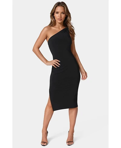 Bebe Women's Jersey One Shoulder Midi with Gold Trim