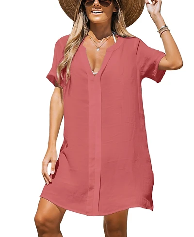 Cupshe Women's Sun Chaser Pink Cover-Up Mini Beach Dress