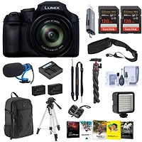 Panasonic Lumix FZ80D 18.1MP Point & Shoot Digital Camera, Bundle with 128GB Memory Card, Battery, Tripods, Microphone, W49 Light and Software Kit