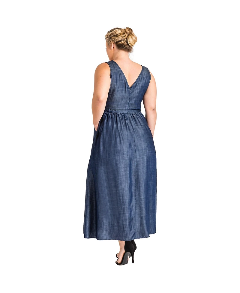 Standards & Practices Plus V-Neck A-Line Tencel Denim Maxi Dress