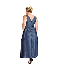 Standards & Practices Plus V-Neck A-Line Tencel Denim Maxi Dress
