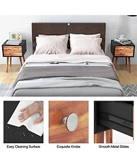 Gymax 2PCS Wooden Nightstand Mid-Century End Side Table Living Room W/2 Storage Drawer