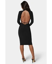 Bebe Women's Low Back Mock Neck Long Sleeve Midi Dress