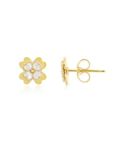 The Lovery White Enamel Four Leaf Clover Stud Earrings 14K Gold
