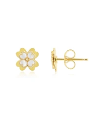 The Lovery White Enamel Four Leaf Clover Stud Earrings 14K Gold