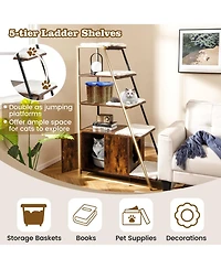 Large Cat Litter Box Enclosure with Storage & Ladder Shelf Stylish Functional Hidden Cabinet