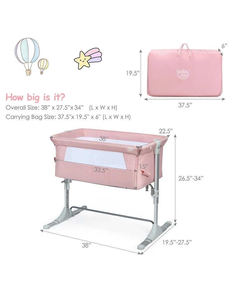 Gouun Kids Travel Portable Bed Side Sleeper Bassinet Crib with Carrying Bag