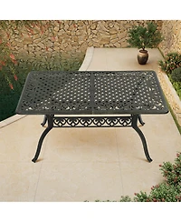 59 Inches Cast Aluminium Outdoor Dining Table Patio Rectangular Dining Table with Umbrella Hole Patio Bistro Table for Backyard Garden Patio, Antique