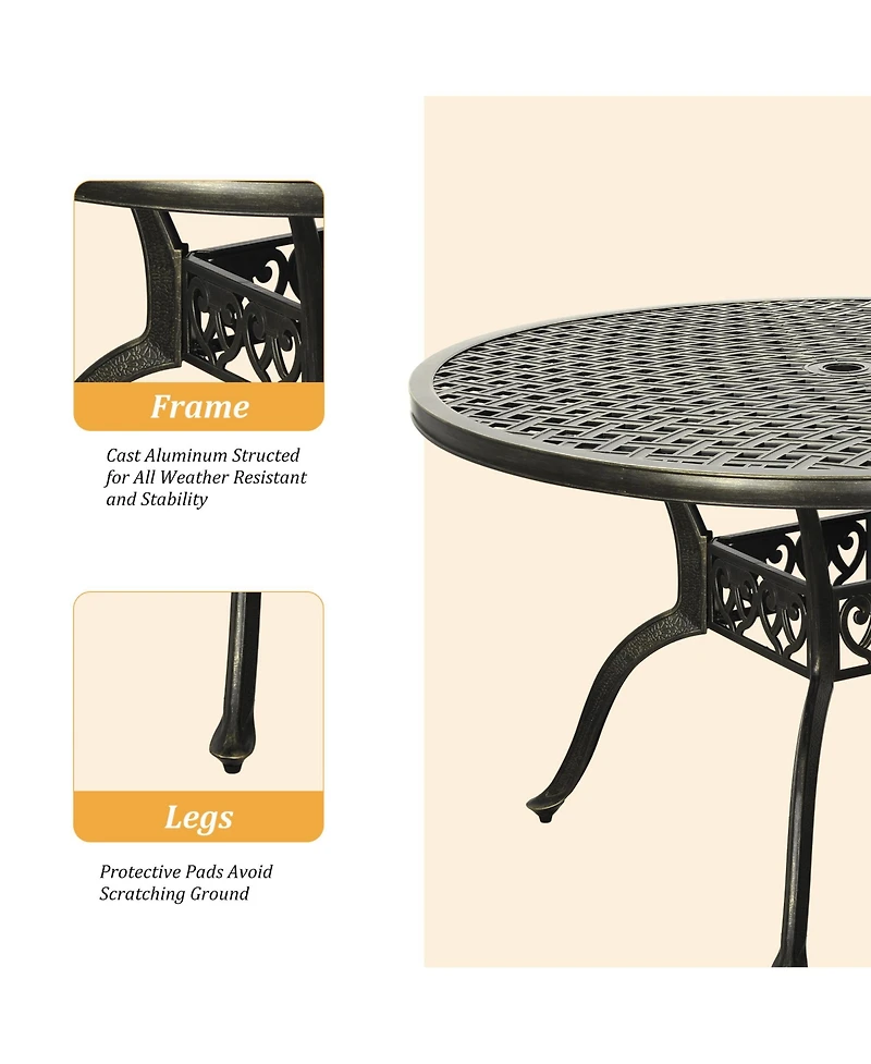 5pcs Patio Dining Set Cast Aluminium Outdoor Bistro 4 Chairs & 47 Inches Round Table