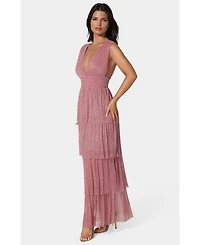 Bebe Women's Tiered Plunge Neck Lurex Midi Dress
