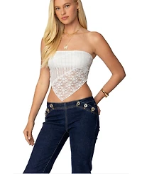 Edikted Womens Sheer Lace Handkerchief Top