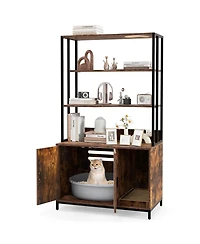 Cat Litter Box Enclosure with Storage & 3-Tier Shelves Stylish Functional Hidden Cabinet