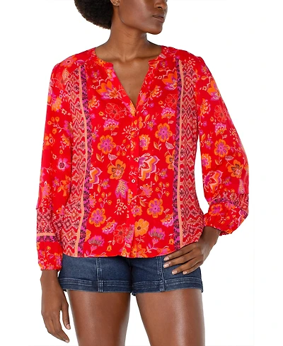 Liverpool Los Angeles Women's Long Sleeve Button Front Woven Blouse