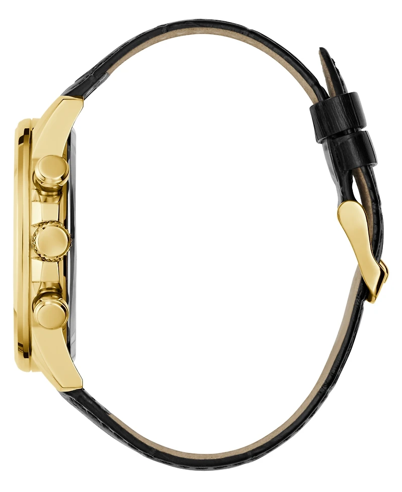 Guess Men's Multifunction Black Genuine Leather Watch, 44mm