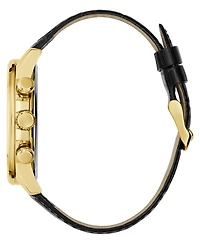 Guess Men's Multifunction Black Genuine Leather Watch, 44mm