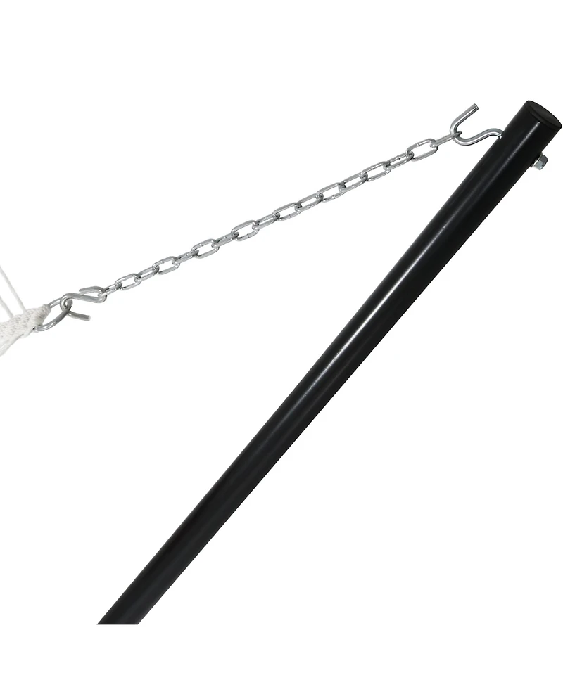 Outdoor 2-Person Double Cotton Rope Hammock with Wood Spreader Bar and 15ft Black Steel Stand - Cream