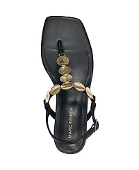 Marc Fisher Women's Caylie Embellished T-Strap Block Heel Sandals