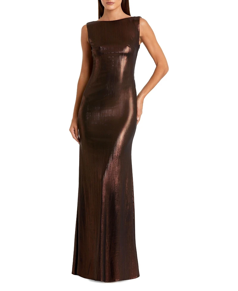 Mac Duggal Women's Metallic Cowl Back Column Gown