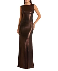 Mac Duggal Women's Metallic Cowl Back Column Gown