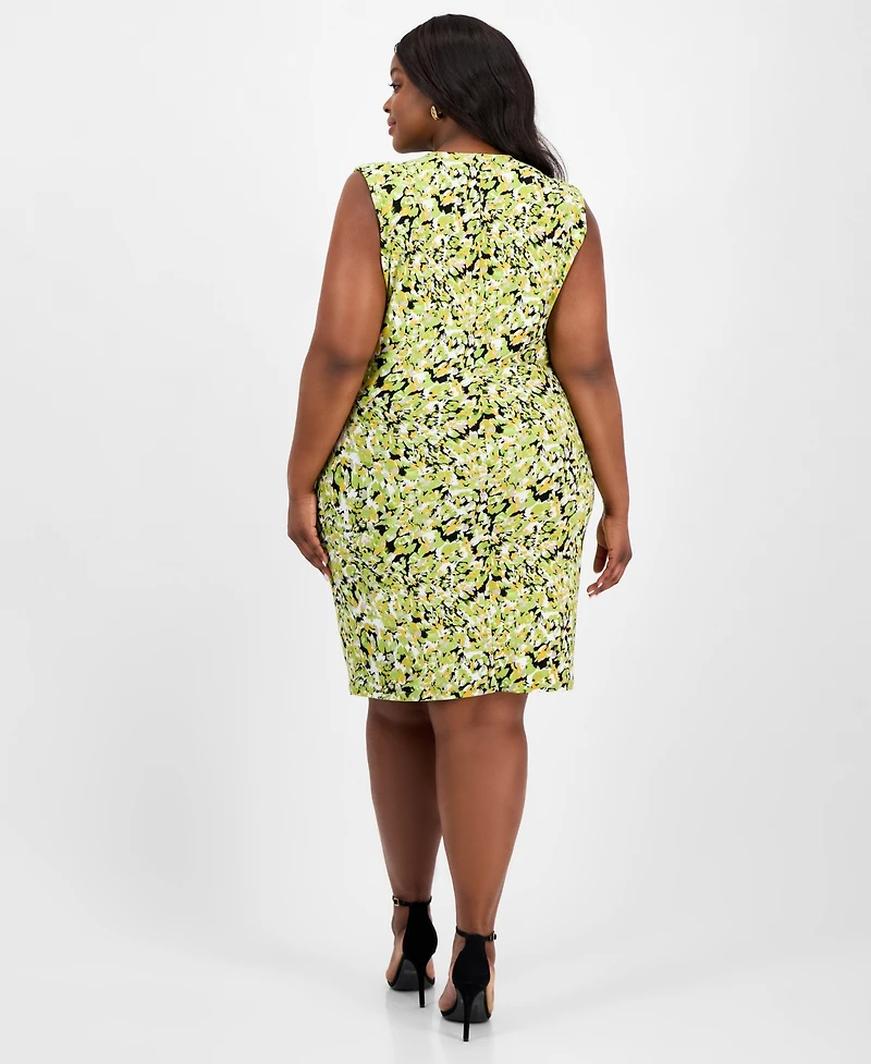 Kasper Plus Sleeveless Printed Fax-Wrap Dress