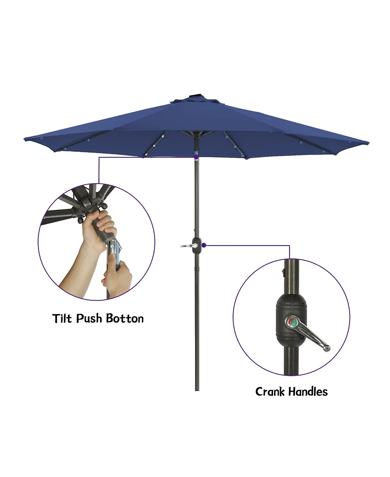 9 ft Patio Umbrella Outdoor Market 32 Led Solar with Tilt and Crank (Red)