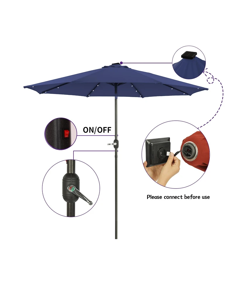 9 ft Patio Umbrella Outdoor Market 32 Led Solar with Tilt and Crank (Red)