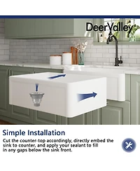 DeerValley 30" L x 20" W Single Bowl Fireclay Farmhouse Kitchen Sink with Bottom Grid and Strainer Drain