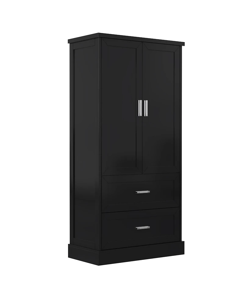 Tall Bathroom Storage Cabinet, Cabinet with Two Doors and Drawers, Adjustable Shelf, Mdf Board, Black