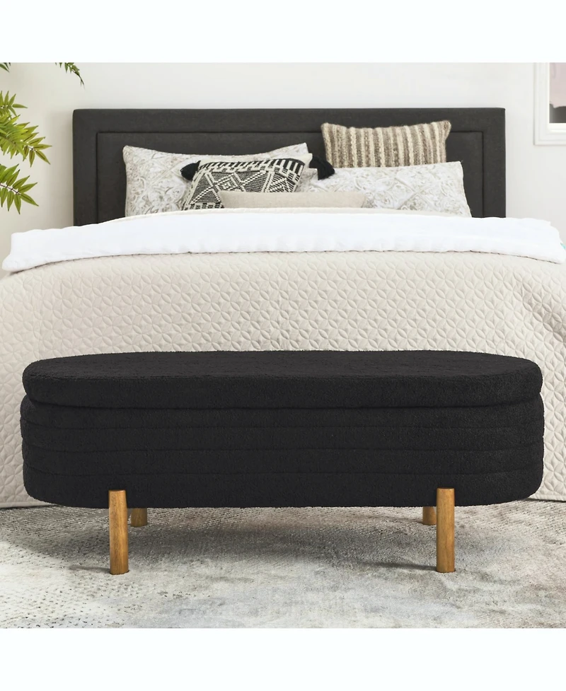 Ottoman Oval Storage Bench,Rubber Wood Leg,Black(46."x17.7"x10.8")