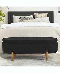 Ottoman Oval Storage Bench,Rubber Wood Leg,Black(46."x17.7"x10.8")