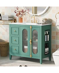 Streamdale 36-inch Bathroom Vanity with 2 Soft Close Doors, Solid Wood Frame Modern Bathroom Storage Cabinet with 3 Drawers