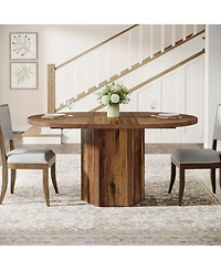 Tribesigns 55.12 Inches Oval Dining Table for 4-6 People, Wood Kitchen Table, Rustic Dinner Room Table, Home Furniture Kitchen Table for Kitchen, Brow
