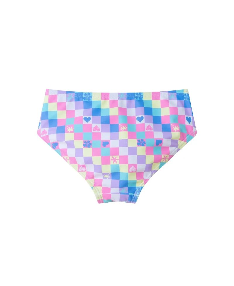 Toddler/Child Girls Checkered Icon Print Long Sleeve Rash Guard Set