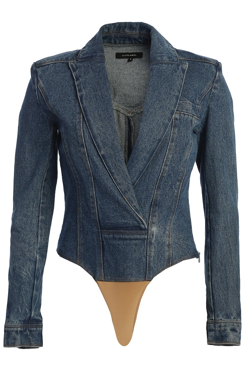 Jluxlabel Women's Medium Wash Dominica Structured Denim Bodysuit