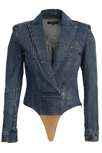 Jluxlabel Women's Medium Wash Dominica Structured Denim Bodysuit