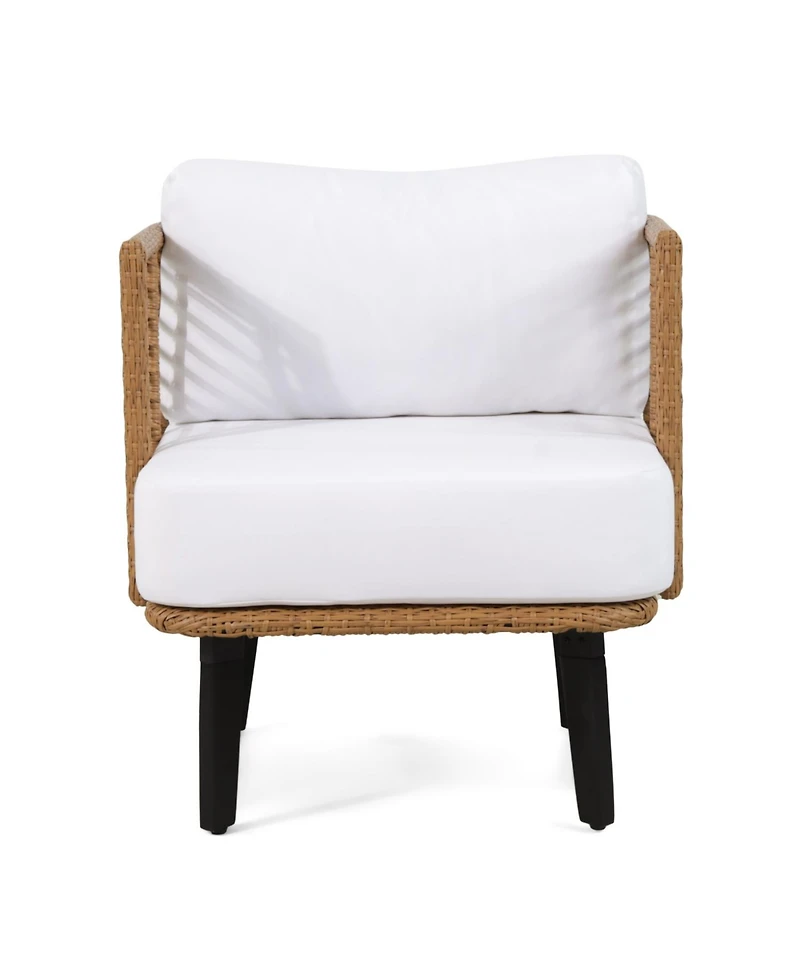 Streamdale Modern Wicker and Acacia Wood Outdoor Chair with Water-Resistant Cushions