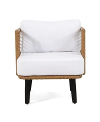 Streamdale Modern Wicker and Acacia Wood Outdoor Chair with Water-Resistant Cushions