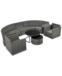 Streamdale 9-Pieces Outdoor Half-moon Patio Sofa Set, Round Sofa Set, Modern Style Sofa, Gray Wicker