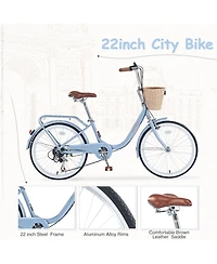 Streamdale 7 Speed City Bike With Basket, Steel Frame,Multiple Colors Inch Girls Bicycle