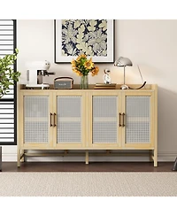 Streamdale Rustic Sideboard with Decorative Rattan Doors and Adjustable Shelves for Entryway, Dining Room, or Living Room (Natural)