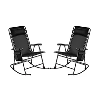 Yaheetech 2pcs 26in Foldable Outdoor Rocking Lounger, Navy Blue