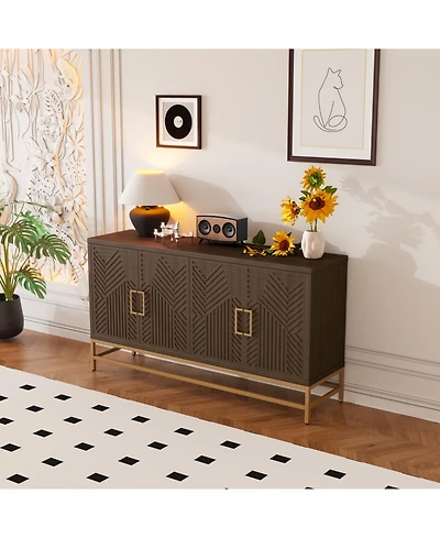 Streamdale Retro Sideboard with Adjustable Shelves and Metal Accents (Espresso)