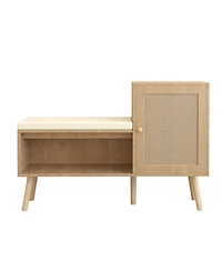 Streamdale 2-in-1 Shoe Bench with Cushion, Storage Shelves, and Natural Rattan